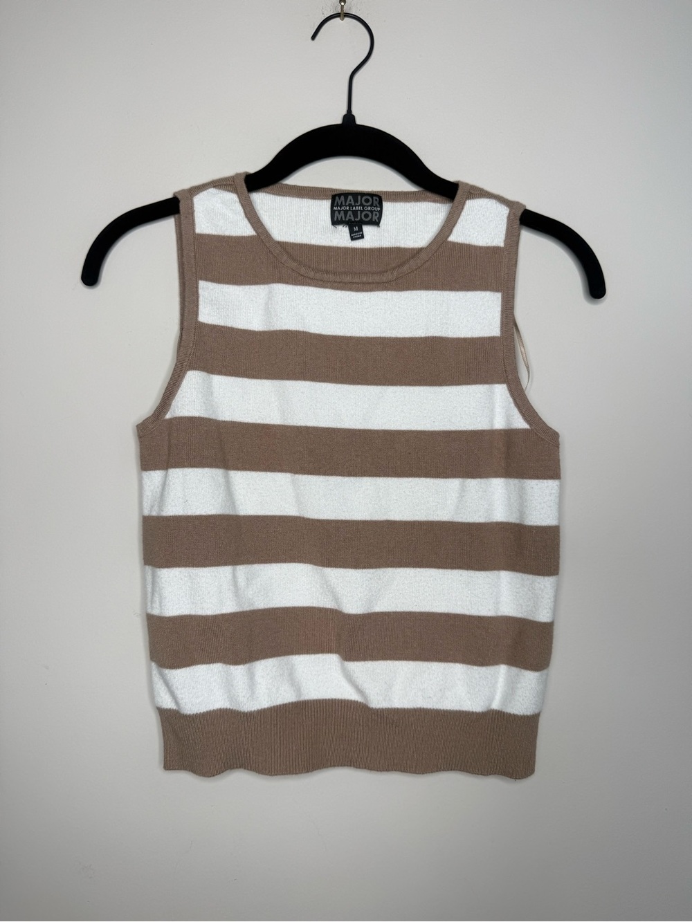 Major Label Sleeveless Striped Tank Top - Beige & White